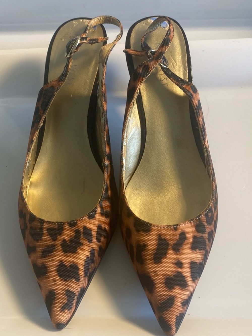 Nine West Leopard Print Pointed Slingback Flats - Brown/Black